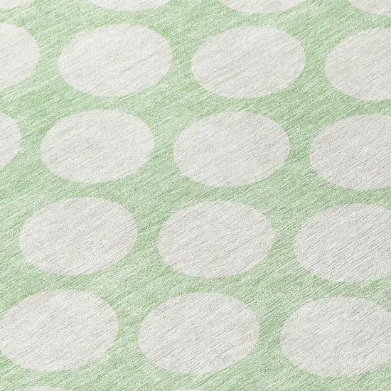 8' Mint Green And Ivory Round Polka Dot Washable Indoor Outdoor Area Rug Photo 7