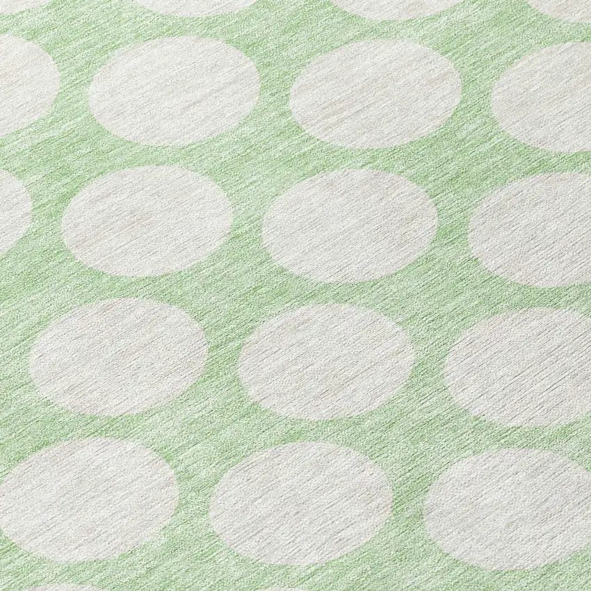 8' Mint Green And Ivory Round Polka Dot Washable Indoor Outdoor Area Rug Photo 7