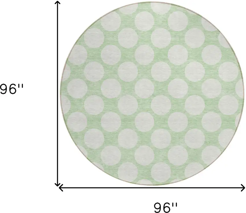 8' Mint Green And Ivory Round Polka Dot Washable Indoor Outdoor Area Rug Photo 3