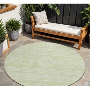 Photo of 8' Mint Green And Ivory Round Southwestern Washable Indoor Outdoor Area Rug