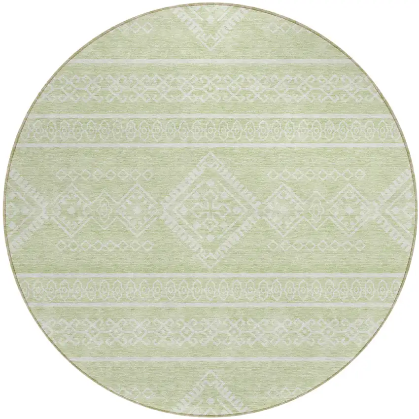 8' Mint Green And Ivory Round Southwestern Washable Indoor Outdoor Area Rug Photo 2