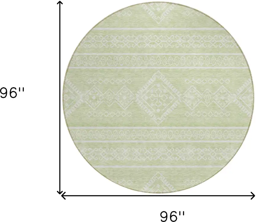 8' Mint Green And Ivory Round Southwestern Washable Indoor Outdoor Area Rug Photo 3