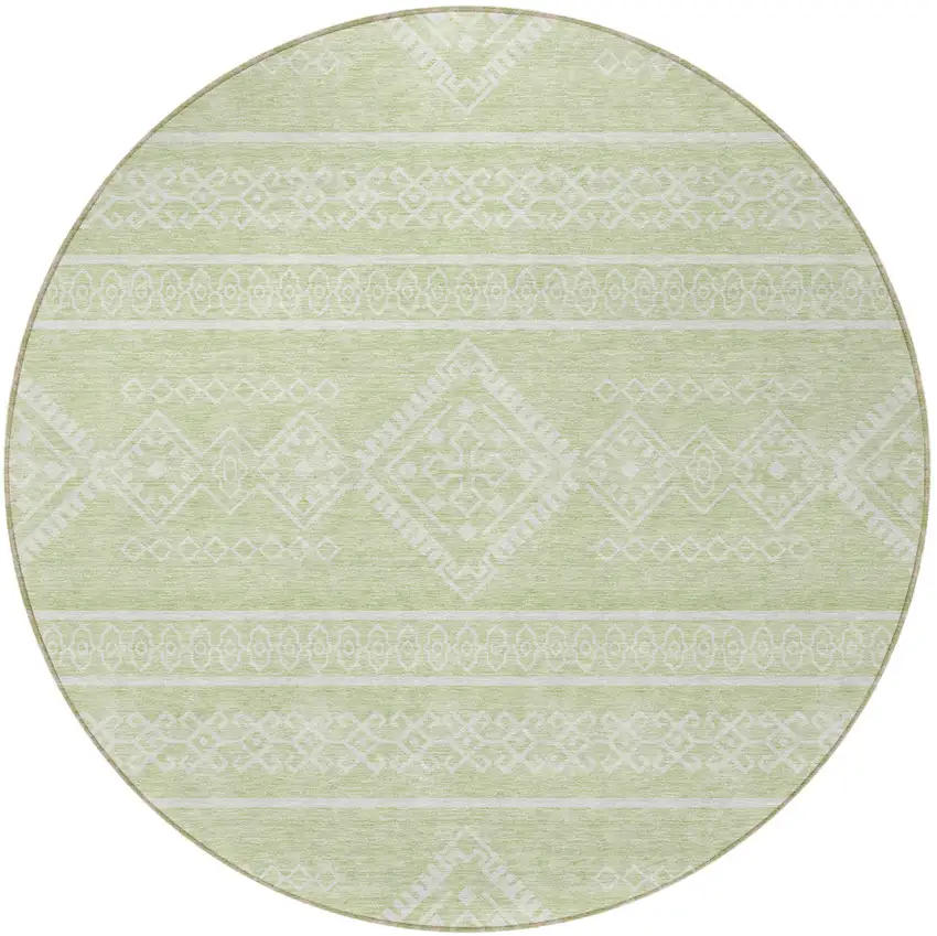 8' Mint Green And Ivory Round Southwestern Washable Indoor Outdoor Area Rug Photo 4