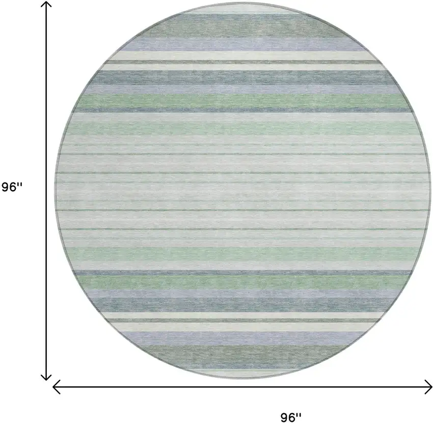 8' Mint Green And Ivory Round Striped Washable Indoor Outdoor Area Rug Photo 3