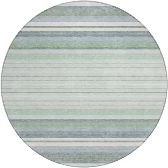 8' Mint Green And Ivory Round Striped Washable Indoor Outdoor Area Rug Photo 2