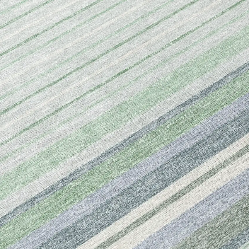 8' Mint Green And Ivory Round Striped Washable Indoor Outdoor Area Rug Photo 9