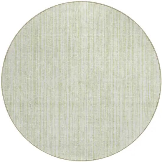 8' Mint Green And Ivory Round Striped Washable Indoor Outdoor Area Rug Photo 2
