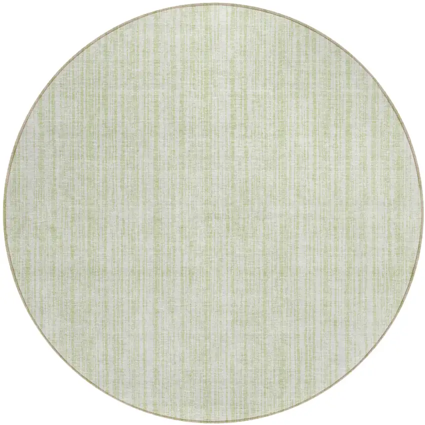 8' Mint Green And Ivory Round Striped Washable Indoor Outdoor Area Rug Photo 2