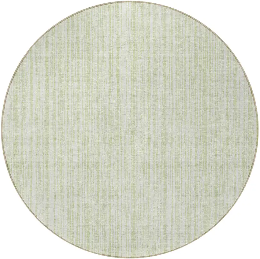 8' Mint Green And Ivory Round Striped Washable Indoor Outdoor Area Rug Photo 4