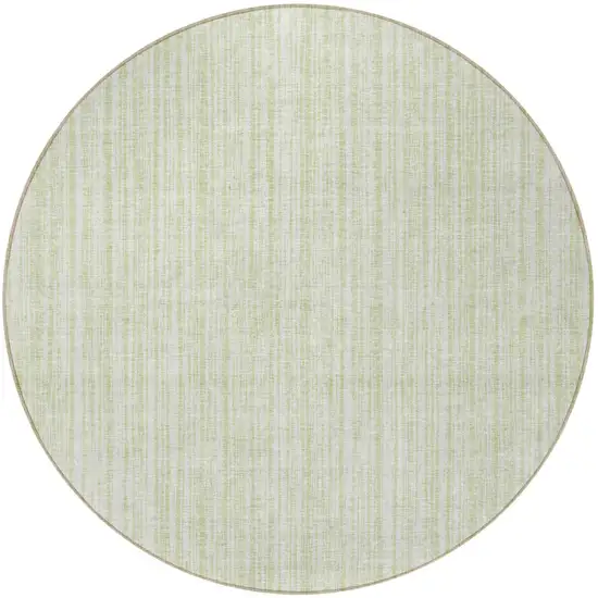 8' Mint Green And Ivory Round Striped Washable Indoor Outdoor Area Rug Photo 4