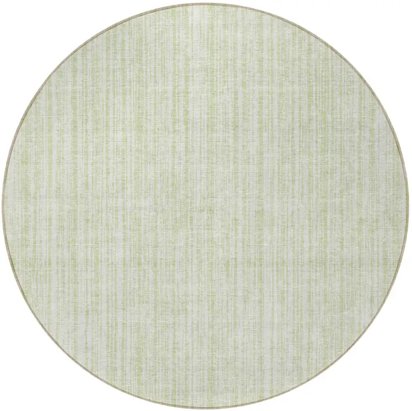 8' Mint Green And Ivory Round Striped Washable Indoor Outdoor Area Rug Photo 4