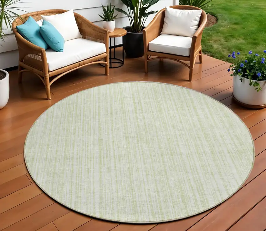 8' Mint Green And Ivory Round Striped Washable Indoor Outdoor Area Rug Photo 1