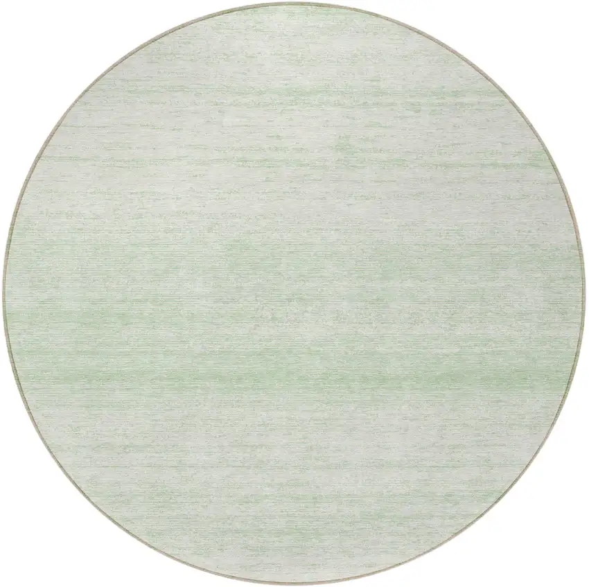 8' Mint Green And Ivory Round Striped Washable Indoor Outdoor Area Rug Photo 5