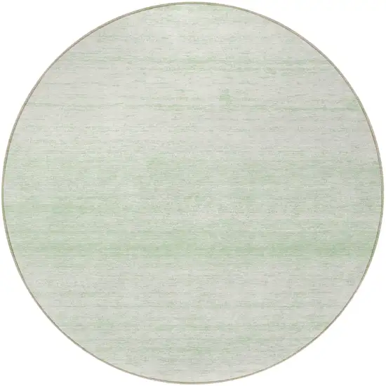 8' Mint Green And Ivory Round Striped Washable Indoor Outdoor Area Rug Photo 5