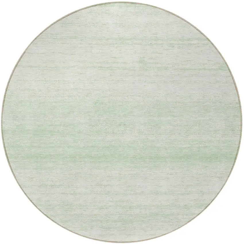 8' Mint Green And Ivory Round Striped Washable Indoor Outdoor Area Rug Photo 5