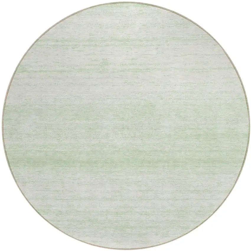 8' Mint Green And Ivory Round Striped Washable Indoor Outdoor Area Rug Photo 2