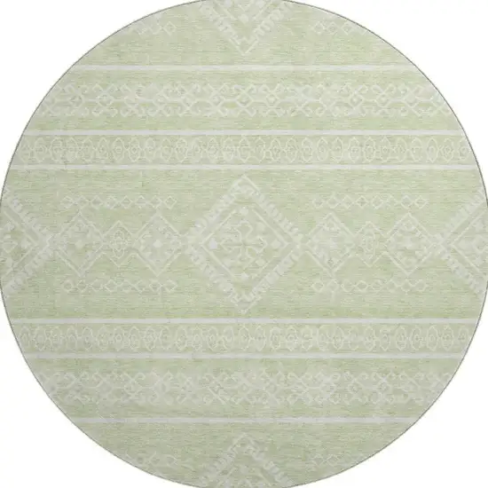 8' Mint Green And Ivory Southwestern Washable Round Rug With UV Protection Photo 4