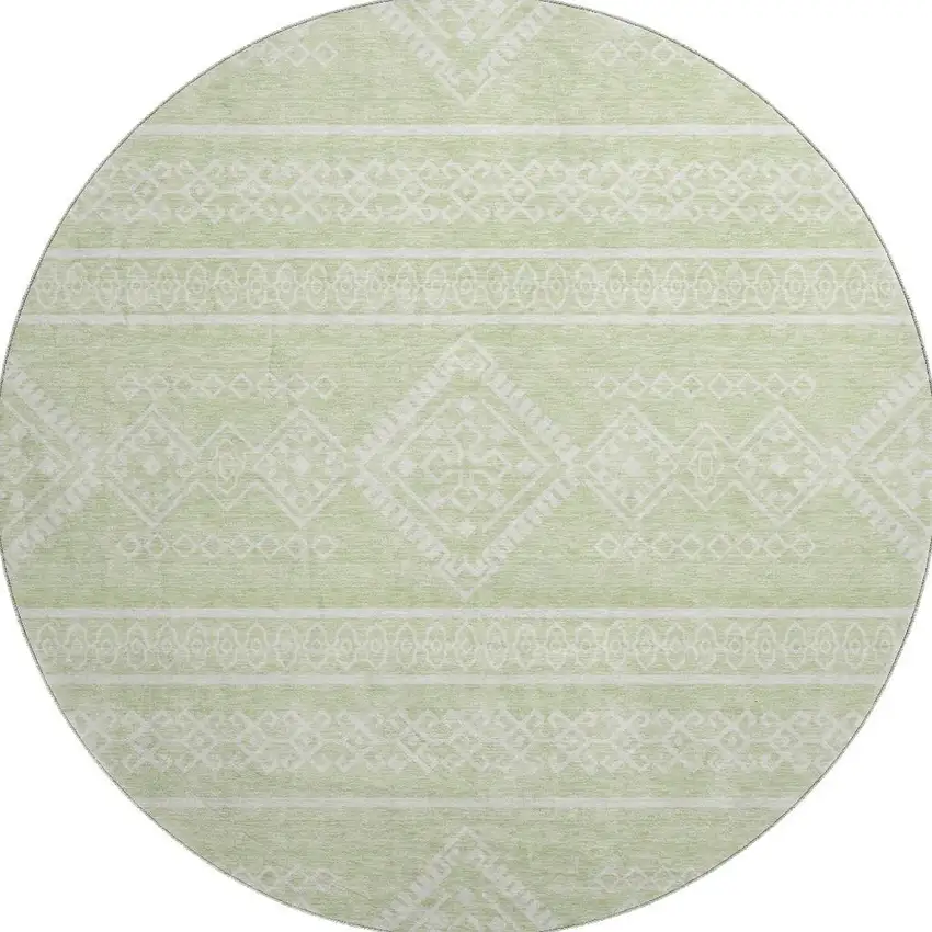 8' Mint Green And Ivory Southwestern Washable Round Rug With UV Protection Photo 4