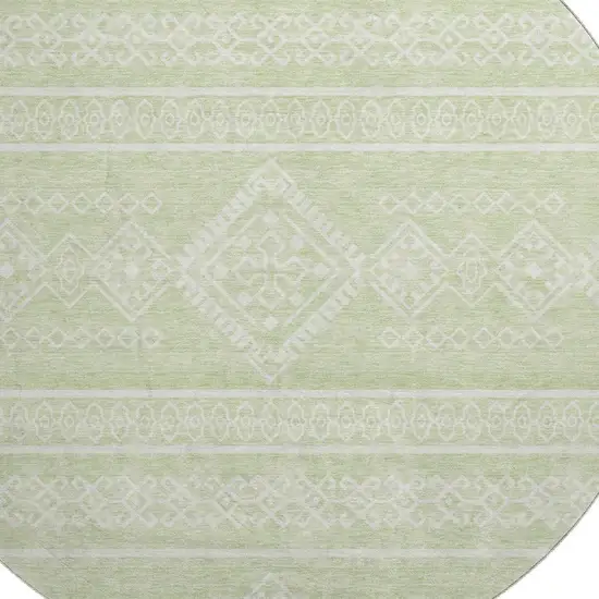8' Mint Green And Ivory Southwestern Washable Round Rug With UV Protection Photo 3