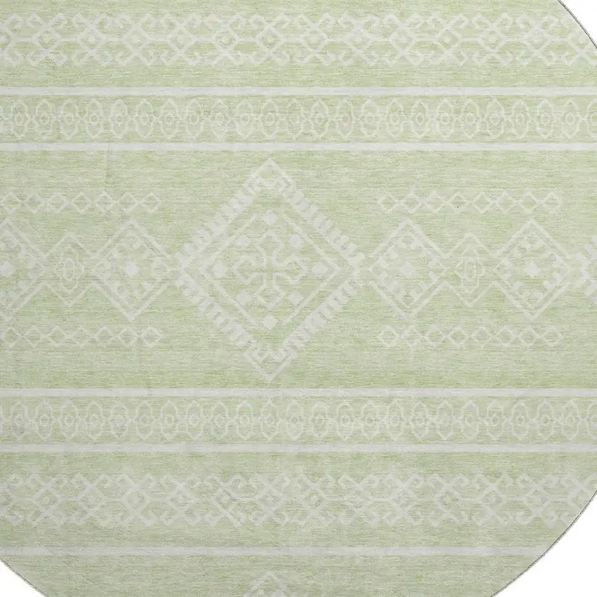 8' Mint Green And Ivory Southwestern Washable Round Rug With UV Protection Photo 3