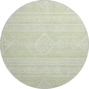 Photo of 8' Mint Green And Ivory Southwestern Washable Round Rug With UV Protection