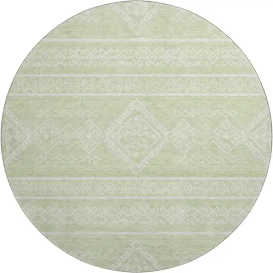 8' Mint Green And Ivory Southwestern Washable Round Rug With UV Protection Photo 1
