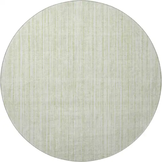8' Mint Green And Ivory Striped Washable Round Rug With UV Protection Photo 4