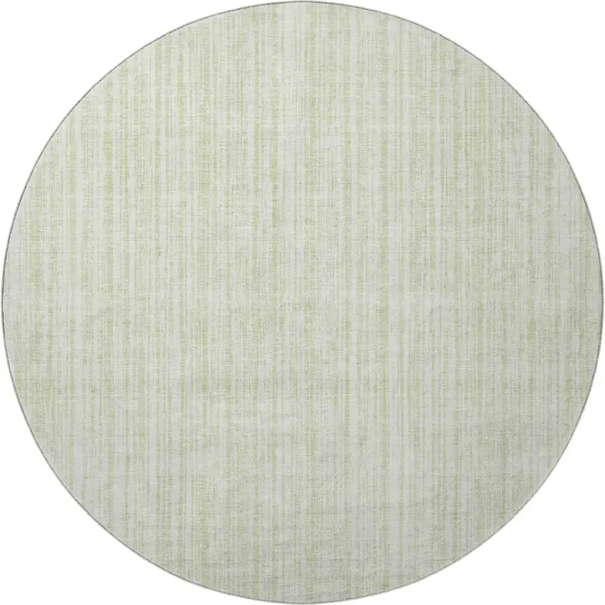 8' Mint Green And Ivory Striped Washable Round Rug With UV Protection Photo 4