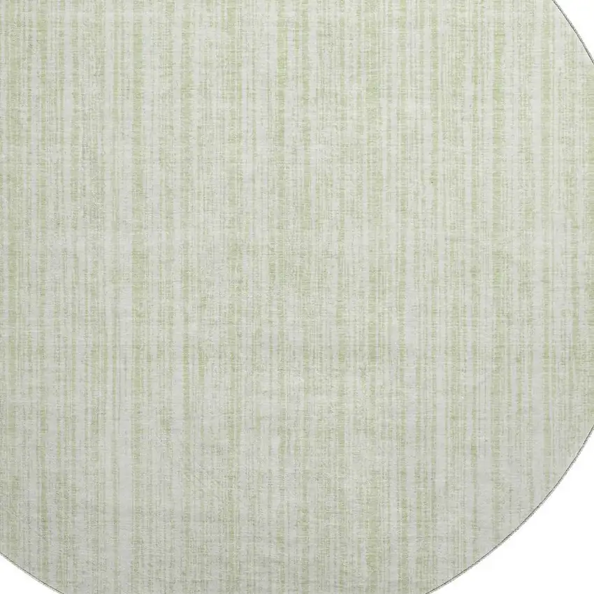 8' Mint Green And Ivory Striped Washable Round Rug With UV Protection Photo 3