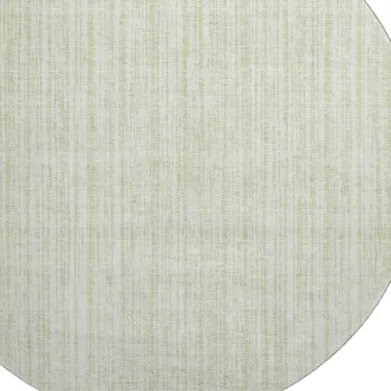8' Mint Green And Ivory Striped Washable Round Rug With UV Protection Photo 3