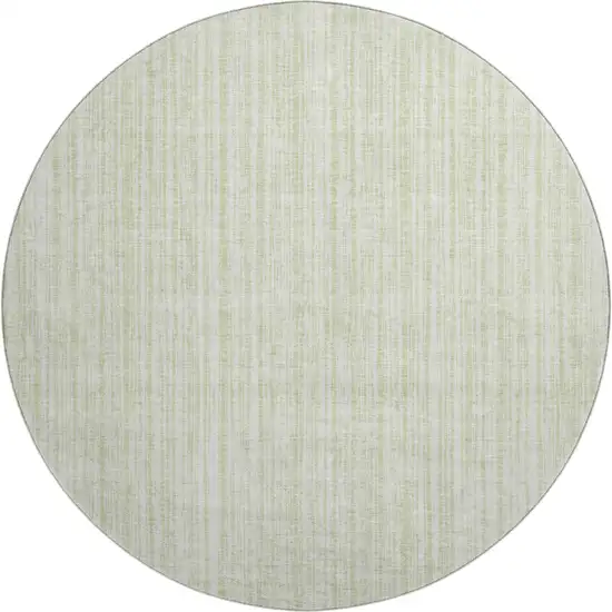 8' Mint Green And Ivory Striped Washable Round Rug With UV Protection Photo 1