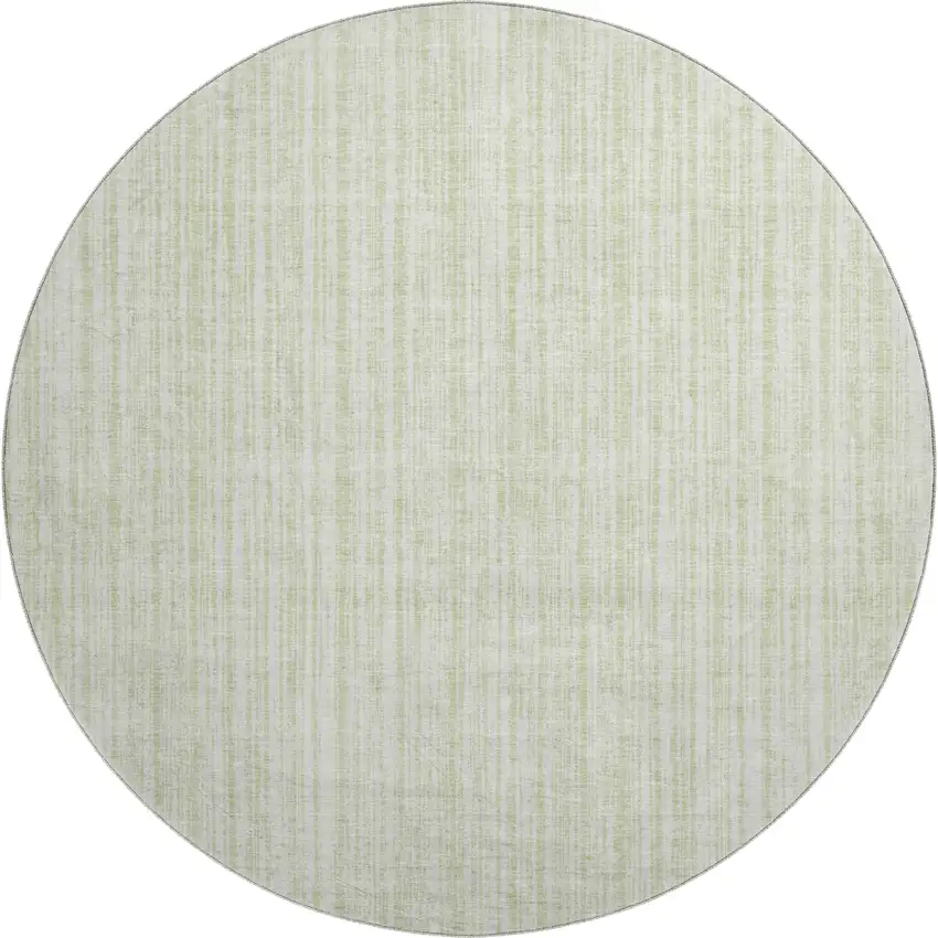 8' Mint Green And Ivory Striped Washable Round Rug With UV Protection Photo 1