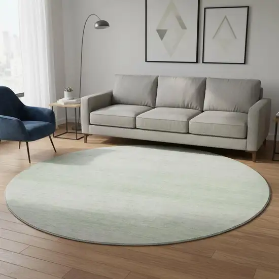 8' Mint Green And Ivory Striped Washable Round Rug With UV Protection Photo 2