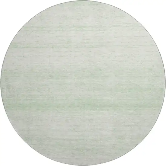 8' Mint Green And Ivory Striped Washable Round Rug With UV Protection Photo 1