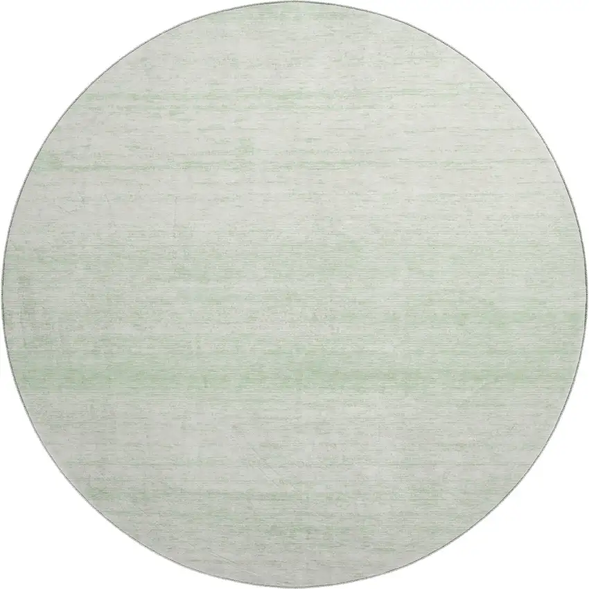 8' Mint Green And Ivory Striped Washable Round Rug With UV Protection Photo 1