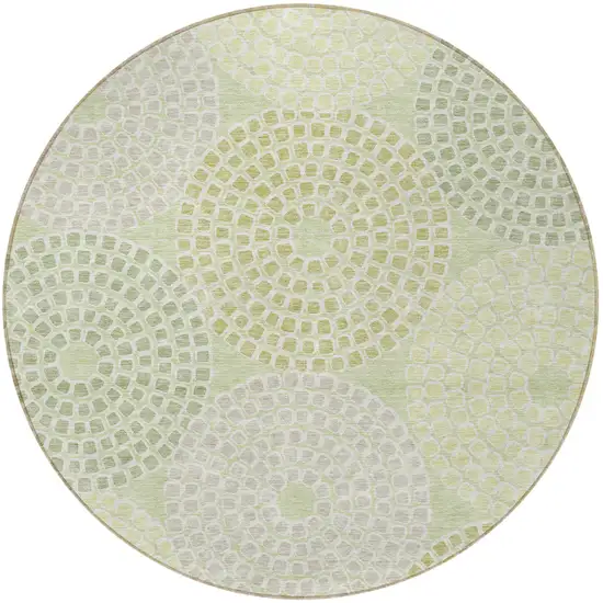 8' Mint Green And Light Purple Round Geometric Washable Indoor Outdoor Area Rug Photo 6