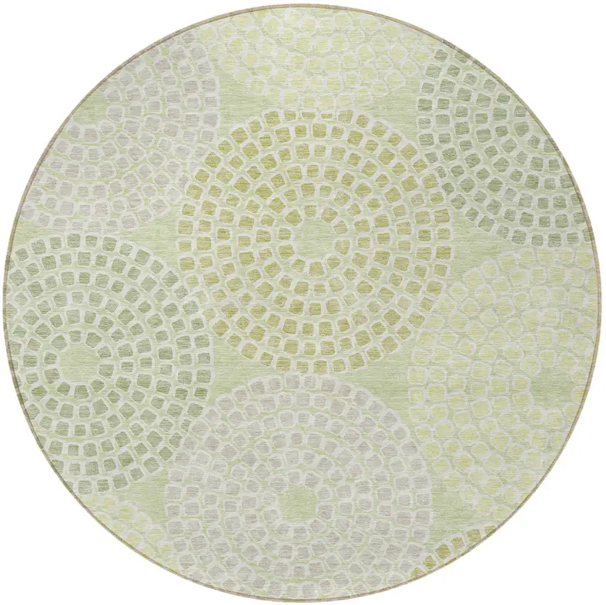 8' Mint Green And Light Purple Round Geometric Washable Indoor Outdoor Area Rug Photo 6