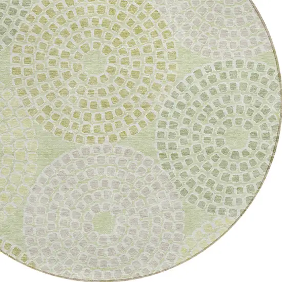 8' Mint Green And Light Purple Round Geometric Washable Indoor Outdoor Area Rug Photo 5