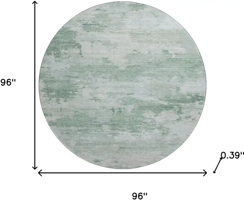 8' Mint Green And Pale Aqua Abstract Washable Round Rug With UV Protection Photo 8