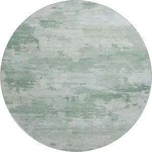 Photo of 8' Mint Green And Pale Aqua Abstract Washable Round Rug With UV Protection