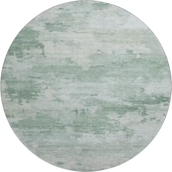 8' Mint Green And Pale Aqua Abstract Washable Round Rug With UV Protection Photo 1