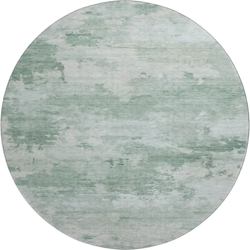 8' Mint Green And Pale Aqua Abstract Washable Round Rug With UV Protection Photo 1