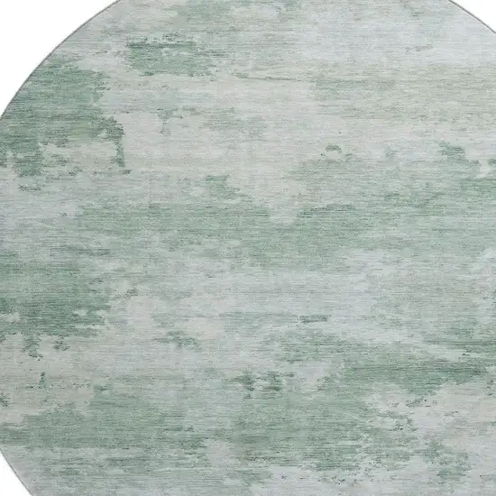 8' Mint Green And Pale Aqua Abstract Washable Round Rug With UV Protection Photo 3