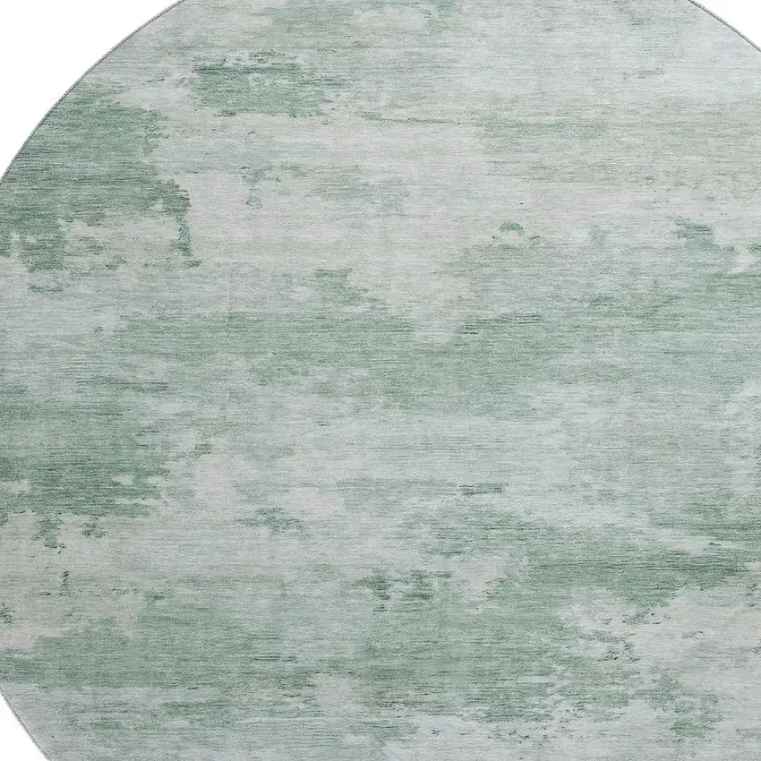8' Mint Green And Pale Aqua Abstract Washable Round Rug With UV Protection Photo 3