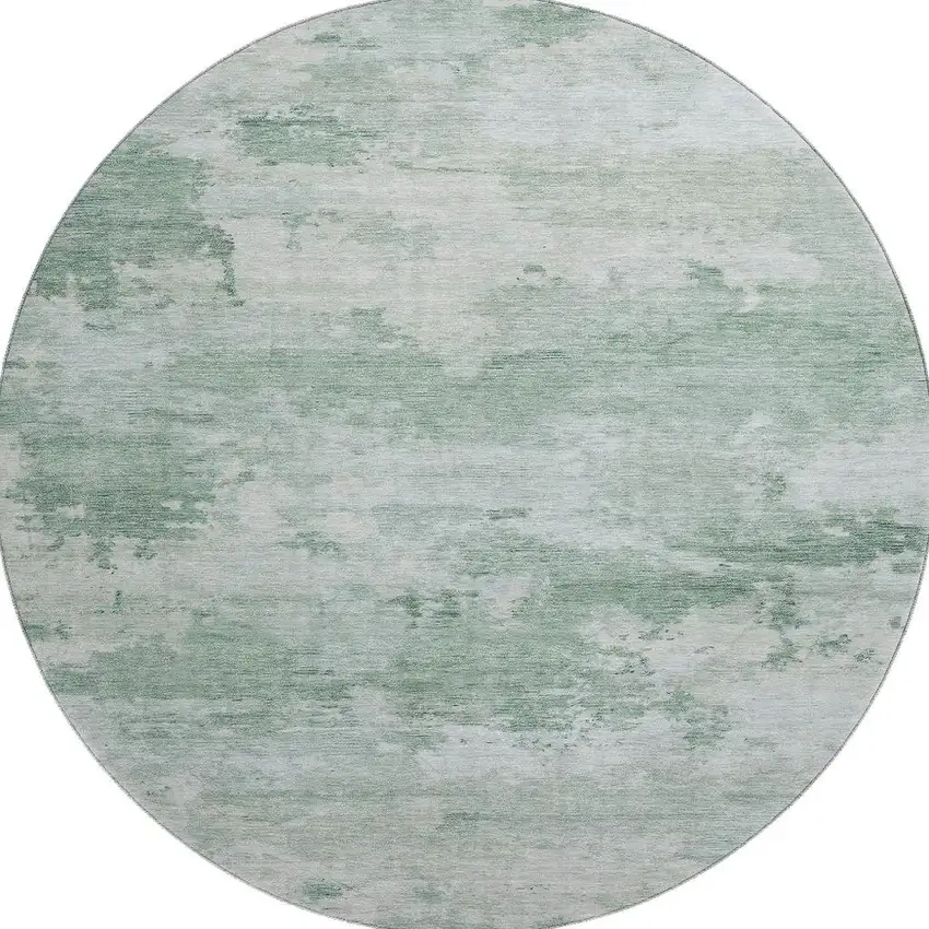 8' Mint Green And Pale Aqua Abstract Washable Round Rug With UV Protection Photo 4