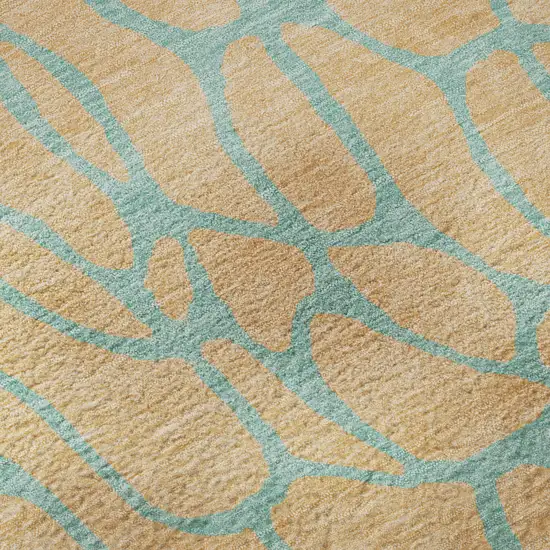 8' Mint Green And Peach Geometric Washable Round Rug With UV Protection Photo 8