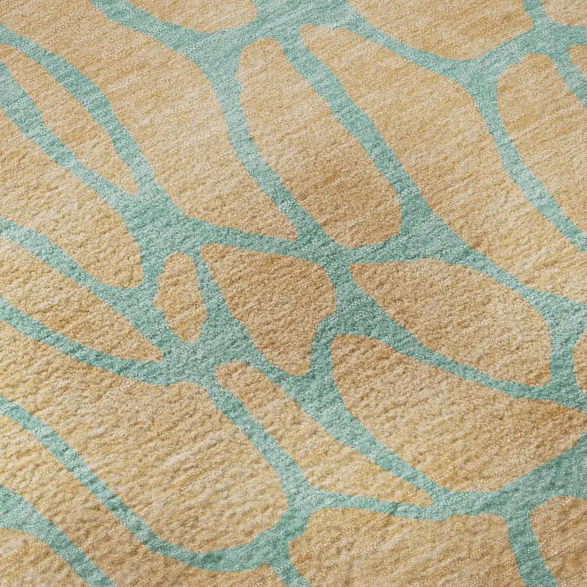 8' Mint Green And Peach Geometric Washable Round Rug With UV Protection Photo 8