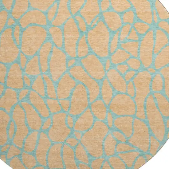 8' Mint Green And Peach Geometric Washable Round Rug With UV Protection Photo 2