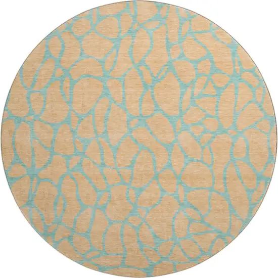 8' Mint Green And Peach Geometric Washable Round Rug With UV Protection Photo 1