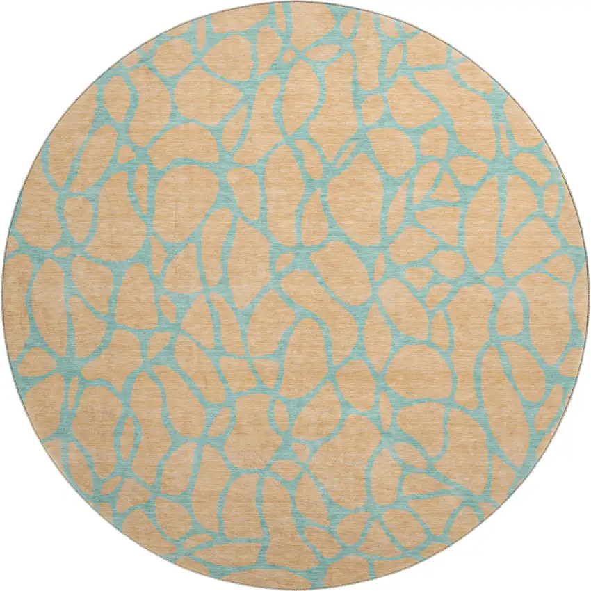 8' Mint Green And Peach Geometric Washable Round Rug With UV Protection Photo 1